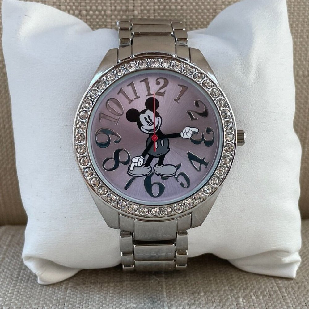 Disney Accutime Women Wristwatch Silver Tone Pink Face Quartz Watch - Picture 8 of 12